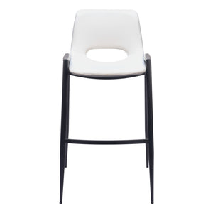 Homeroots Set Of Two 30" White And Black Faux Leather And Steel Low Back Bar Height Bar Chairs   555672