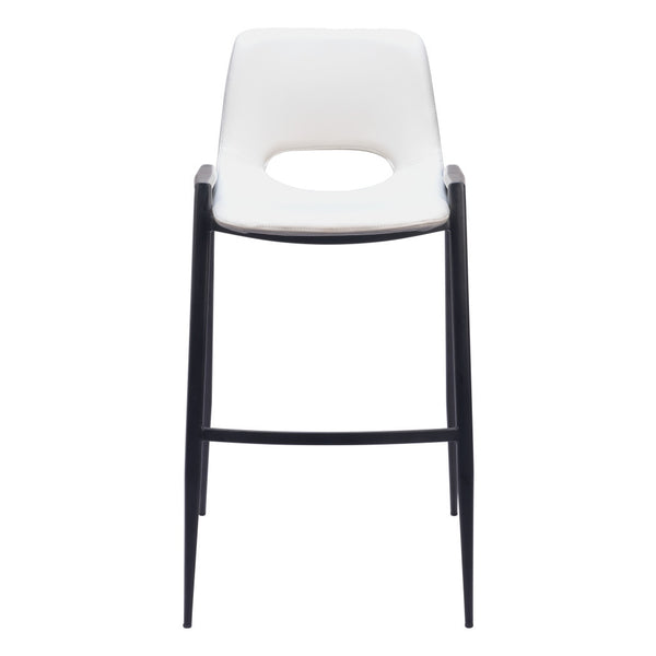 Homeroots Set Of Two 30" White And Black Faux Leather And Steel Low Back Bar Height Bar Chairs   555672