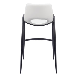 Homeroots Set Of Two 30" White And Black Faux Leather And Steel Low Back Bar Height Bar Chairs   555672