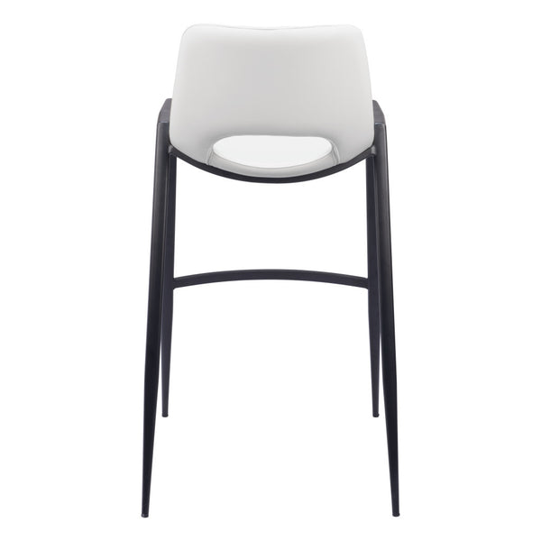 Homeroots Set Of Two 30" White And Black Faux Leather And Steel Low Back Bar Height Bar Chairs   555672