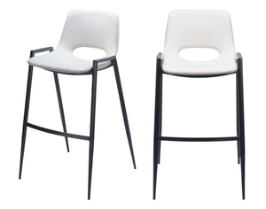 Homeroots Set Of Two 30" White And Black Faux Leather And Steel Low Back Bar Height Bar Chairs   555672