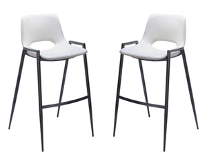 HomeRoots Set of Two Modern Low Back Bar Height Chairs in White Faux Leather & Black Steel Frame Design 555672