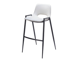 HomeRoots Set of Two Modern Low Back Bar Height Chairs in White Faux Leather & Black Steel Frame Design 555672