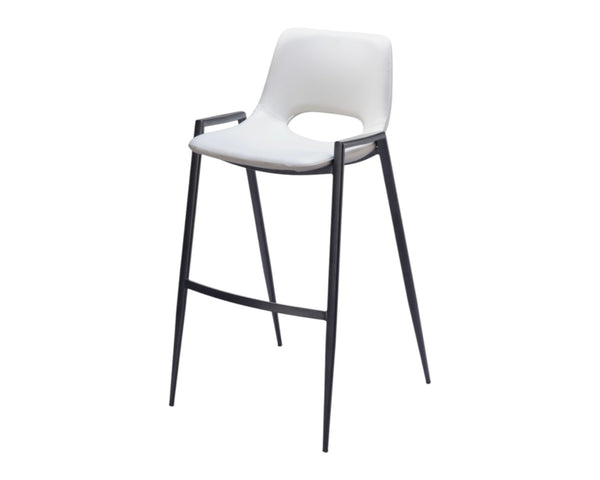 HomeRoots Set of Two Modern Low Back Bar Height Chairs in White Faux Leather & Black Steel Frame Design 555672