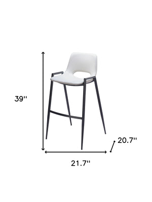 Homeroots Set Of Two 30" White And Black Faux Leather And Steel Low Back Bar Height Bar Chairs   555672