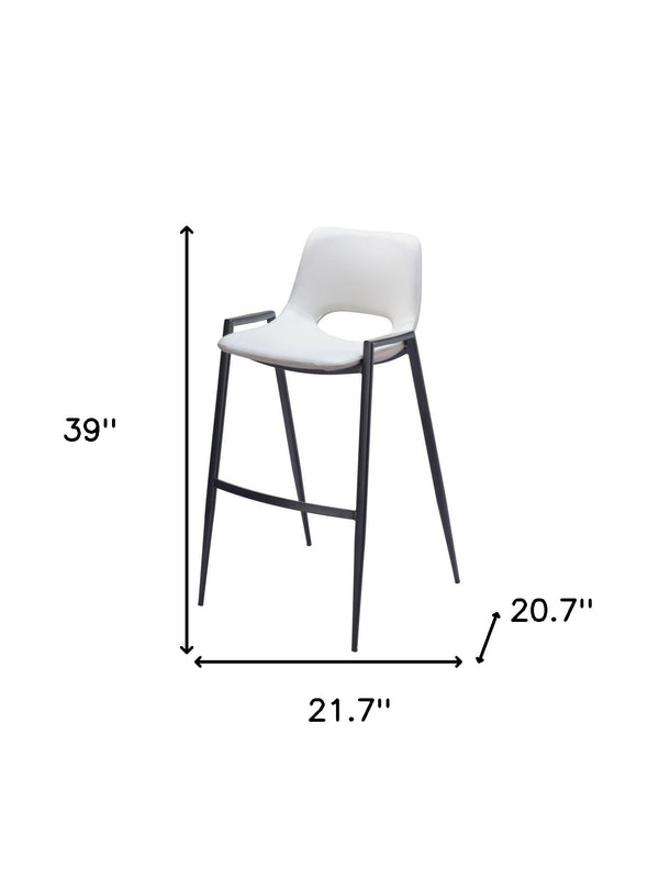 Homeroots Set Of Two 30" White And Black Faux Leather And Steel Low Back Bar Height Bar Chairs   555672