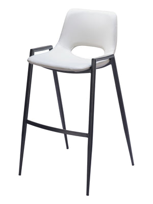 Homeroots Set Of Two 30" White And Black Faux Leather And Steel Low Back Bar Height Bar Chairs   555672