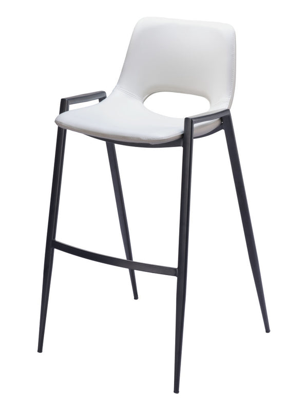 Homeroots Set Of Two 30" White And Black Faux Leather And Steel Low Back Bar Height Bar Chairs   555672