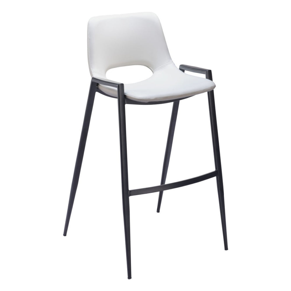 HomeRoots Set of Two Modern Low Back Bar Height Chairs in White Faux Leather & Black Steel Frame Design 555672