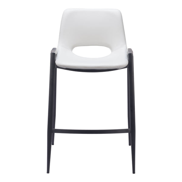 Homeroots Set Of Two 26" White And Black Faux Leather And Steel Low Back Counter Height Bar Chairs   555674