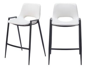 Homeroots Set Of Two 26" White And Black Faux Leather And Steel Low Back Counter Height Bar Chairs   555674