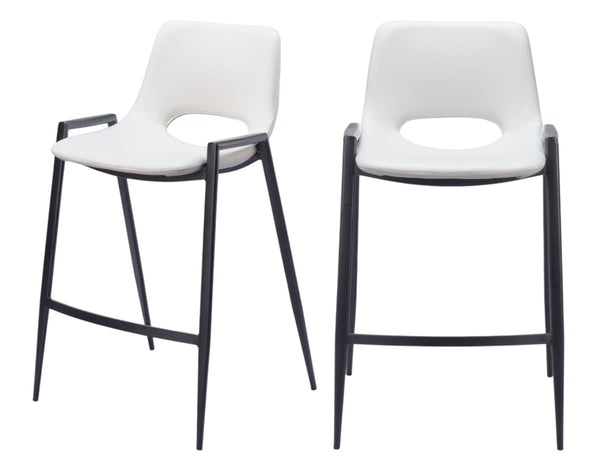 Homeroots Set Of Two 26" White And Black Faux Leather And Steel Low Back Counter Height Bar Chairs   555674