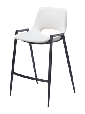 HomeRoots Set of Two Modern 26" White Faux Leather & Black Steel Low-Back Bar Chairs for Stylish Comfort 555674