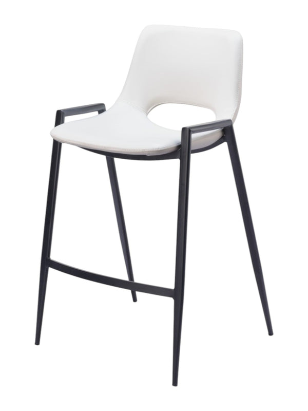 HomeRoots Set of Two Modern 26" White Faux Leather & Black Steel Low-Back Bar Chairs for Stylish Comfort 555674