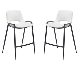 HomeRoots Set of Two Modern 26" White Faux Leather & Black Steel Low-Back Bar Chairs for Stylish Comfort 555674