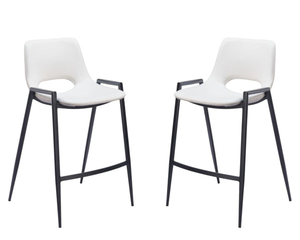 HomeRoots Set of Two Modern 26" White Faux Leather & Black Steel Low-Back Bar Chairs for Stylish Comfort 555674