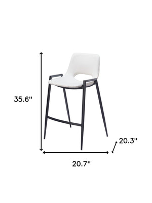 Homeroots Set Of Two 26" White And Black Faux Leather And Steel Low Back Counter Height Bar Chairs   555674