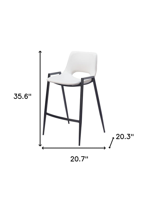 Homeroots Set Of Two 26" White And Black Faux Leather And Steel Low Back Counter Height Bar Chairs   555674