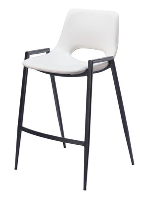 Homeroots Set Of Two 26" White And Black Faux Leather And Steel Low Back Counter Height Bar Chairs   555674