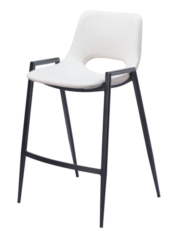 Homeroots Set Of Two 26" White And Black Faux Leather And Steel Low Back Counter Height Bar Chairs   555674