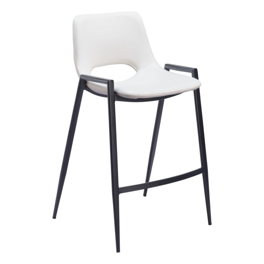 HomeRoots Set of Two Modern 26" White Faux Leather & Black Steel Low-Back Bar Chairs for Stylish Comfort 555674