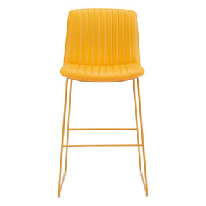 Homeroots Set Of Two 30" Yellow Faux Leather And Steel Bar Height Bar Chairs   555675