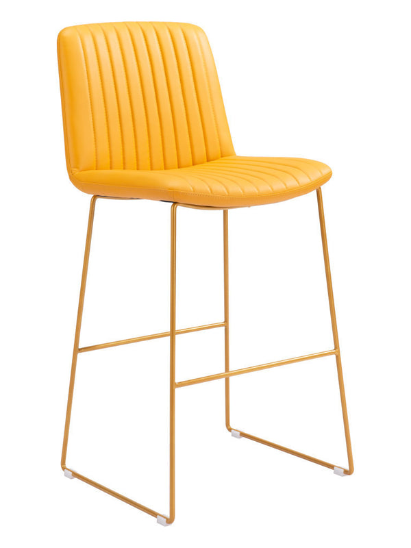 Homeroots Set Of Two 30" Yellow Faux Leather And Steel Bar Height Bar Chairs   555675