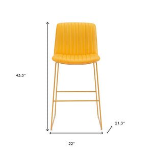 Homeroots Set Of Two 30" Yellow Faux Leather And Steel Bar Height Bar Chairs   555675
