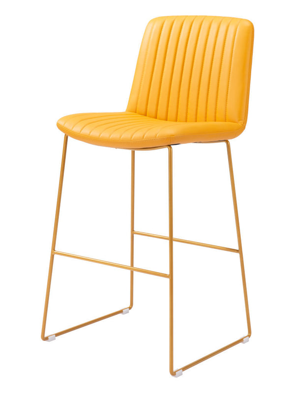 Homeroots Set Of Two 30" Yellow Faux Leather And Steel Bar Height Bar Chairs   555675