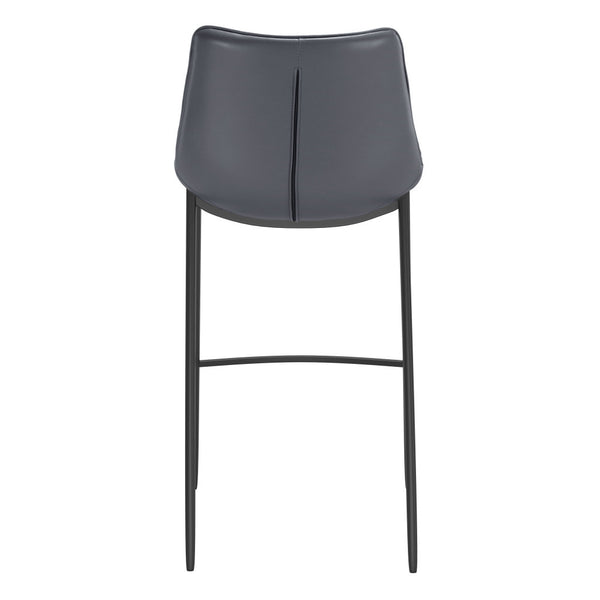 Homeroots Set Of Two 30" Dark Gray And Black Faux Leather And Steel Bar Height Bar Chairs   555676