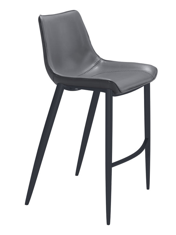 Homeroots Set Of Two 30" Dark Gray And Black Faux Leather And Steel Bar Height Bar Chairs   555676