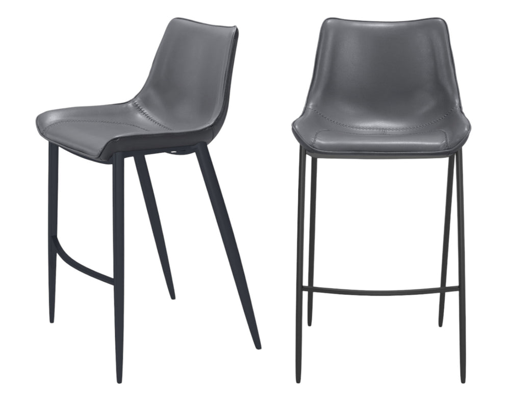Homeroots Set Of Two 30" Dark Gray And Black Faux Leather And Steel Bar Height Bar Chairs   555676