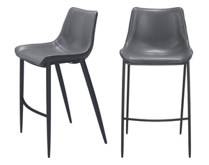 Homeroots Set Of Two 30" Dark Gray And Black Faux Leather And Steel Bar Height Bar Chairs   555676