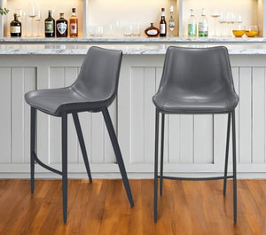 Homeroots Set Of Two 30" Dark Gray And Black Faux Leather And Steel Bar Height Bar Chairs   555676