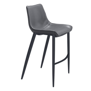 HomeRoots Set of Two 30" Dark Gray Faux Leather Bar Stools with Black Steel Frame for Modern Comfort 555676