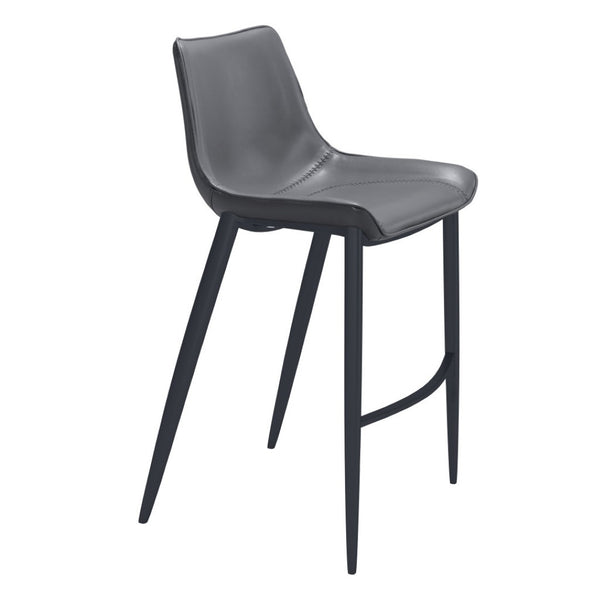 HomeRoots Set of Two 30" Dark Gray Faux Leather Bar Stools with Black Steel Frame for Modern Comfort 555676
