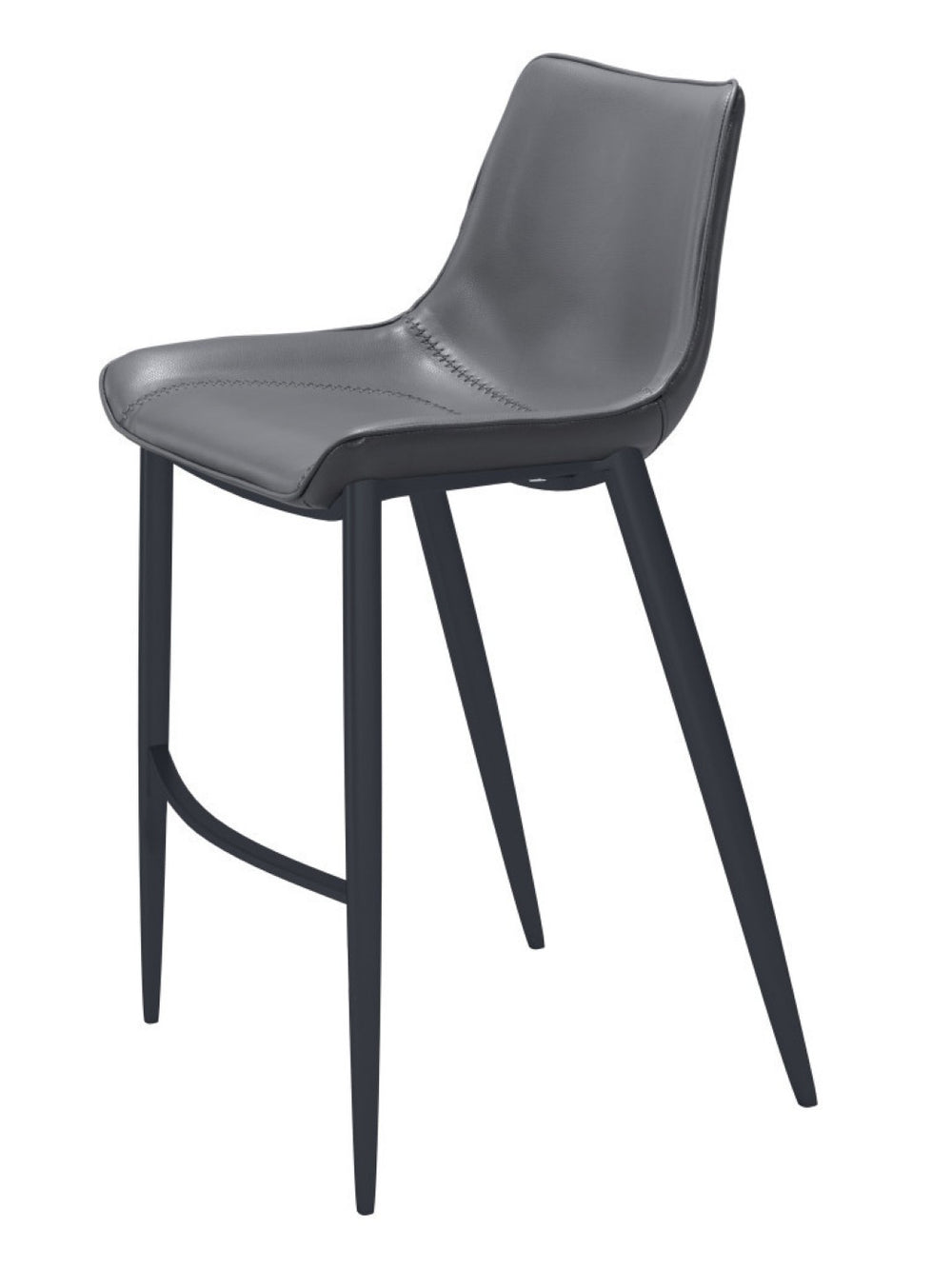 HomeRoots Set of Two 30" Dark Gray Faux Leather Bar Stools with Black Steel Frame for Modern Comfort 555676