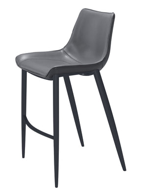 Homeroots Set Of Two 30" Dark Gray And Black Faux Leather And Steel Bar Height Bar Chairs   555676