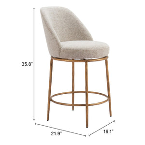 HomeRoots 24" Stylish Beige and Gold Swivel Bar Chair - Contemporary Comfort for Kitchen, Lounge, and Bar 555677