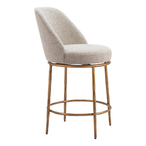 HomeRoots 24" Stylish Beige and Gold Swivel Bar Chair - Contemporary Comfort for Kitchen, Lounge, and Bar 555677