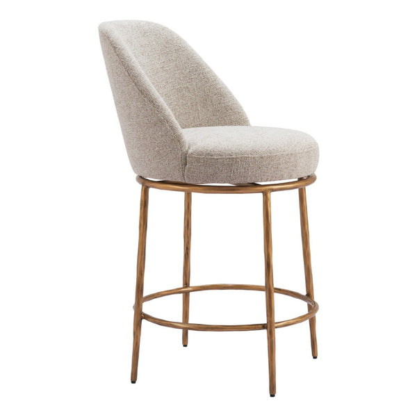 HomeRoots 24" Stylish Beige and Gold Swivel Bar Chair - Contemporary Comfort for Kitchen, Lounge, and Bar 555677