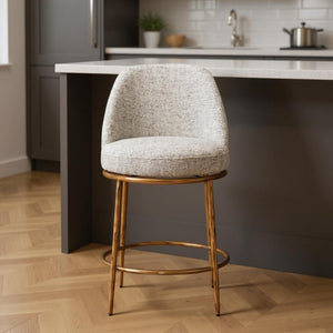 HomeRoots 24" Stylish Beige and Gold Swivel Bar Chair - Contemporary Comfort for Kitchen, Lounge, and Bar 555677