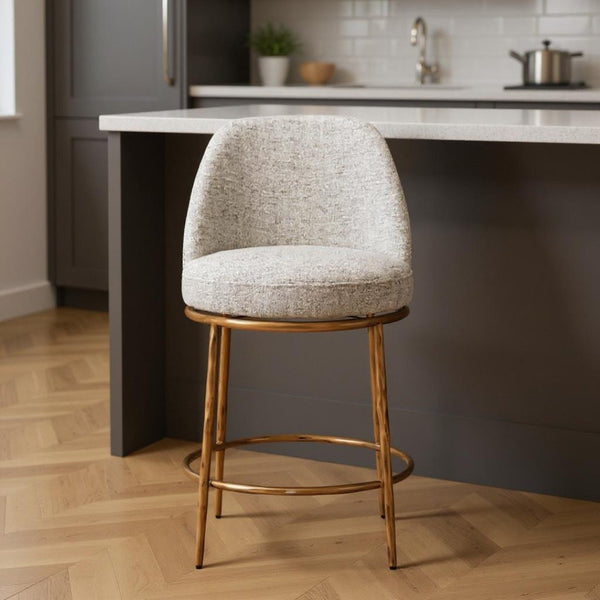 HomeRoots 24" Stylish Beige and Gold Swivel Bar Chair - Contemporary Comfort for Kitchen, Lounge, and Bar 555677