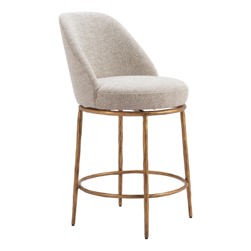 HomeRoots 24" Stylish Beige and Gold Swivel Bar Chair - Contemporary Comfort for Kitchen, Lounge, and Bar 555677