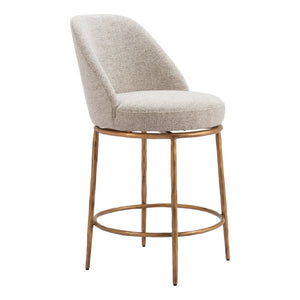 HomeRoots 24" Stylish Beige and Gold Swivel Bar Chair - Contemporary Comfort for Kitchen, Lounge, and Bar 555677