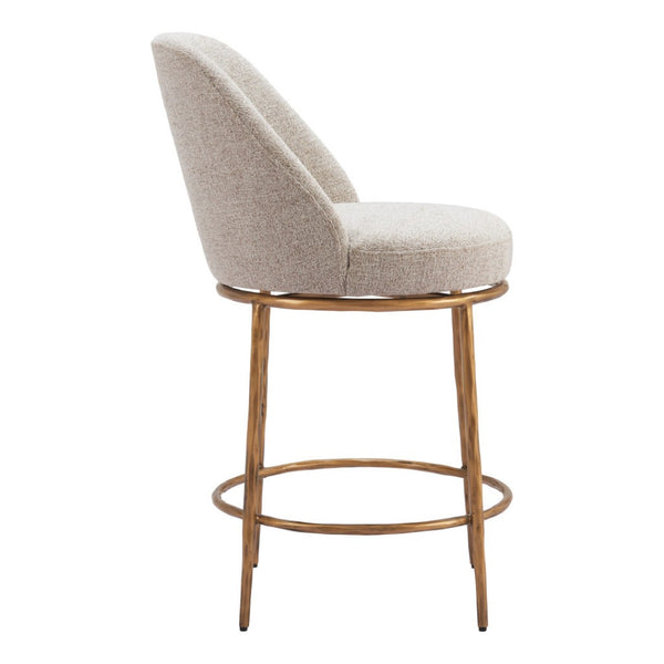 HomeRoots 24" Stylish Beige and Gold Swivel Bar Chair - Contemporary Comfort for Kitchen, Lounge, and Bar 555677