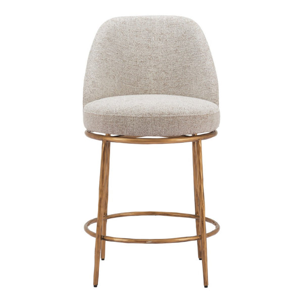 HomeRoots 24" Stylish Beige and Gold Swivel Bar Chair - Contemporary Comfort for Kitchen, Lounge, and Bar 555677