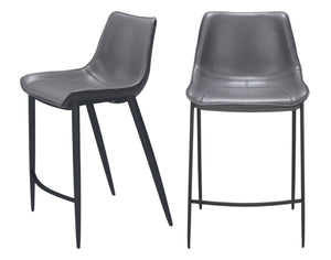 Homeroots Set Of Two 26" Dark Gray And Black Faux Leather And Steel Counter Height Bar Chairs   555678
