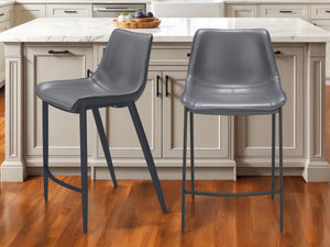 Homeroots Set Of Two 26" Dark Gray And Black Faux Leather And Steel Counter Height Bar Chairs   555678