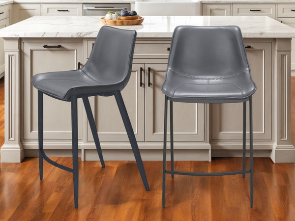 Homeroots Set Of Two 26" Dark Gray And Black Faux Leather And Steel Counter Height Bar Chairs   555678